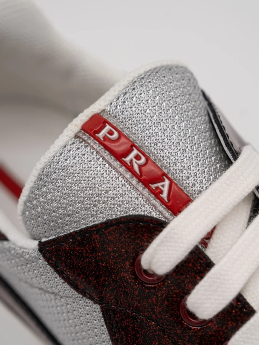 Prada America's Cup Men's Sneakers Burgundy Patent Leather Fabric Glitter 9 US